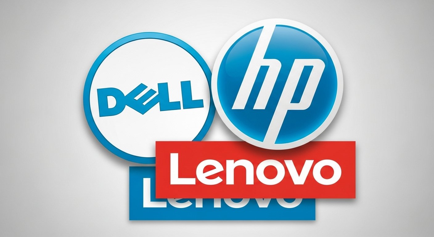 Logos of the best laptop brand choices for used laptops in the UAE Dell, HP, and Lenovo. Logos of the best laptop brand choices for used laptops in the UAE Dell, HP, and Lenovo.